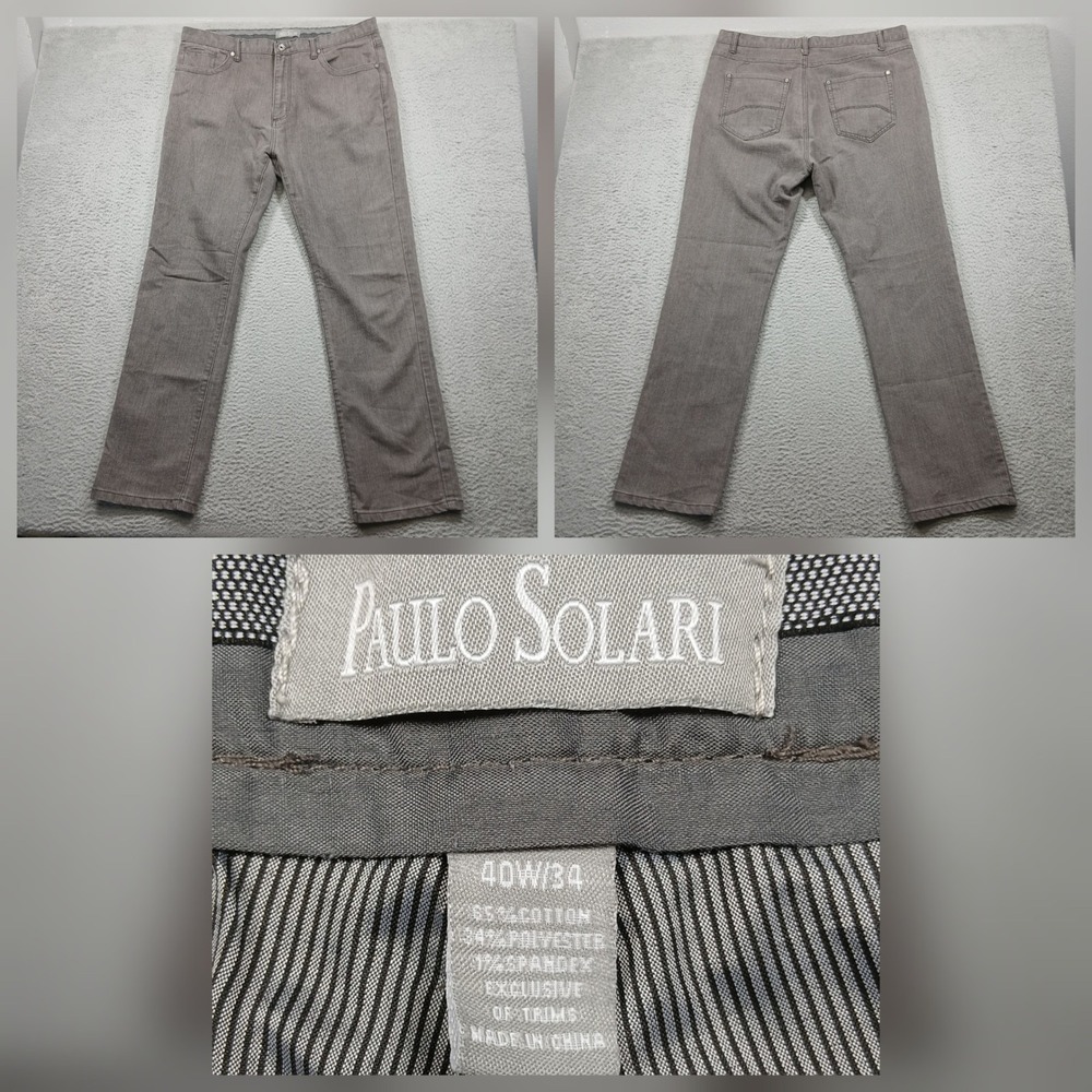 Paulo Solari 5-Pocket Chino Pants Mens 40x34 Gray Stretch‎ Straight Leg
